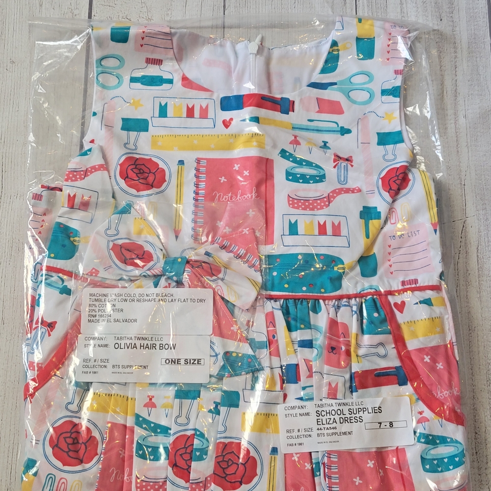 School Supplies Eliza Dress With Bow New In Bag Size 7/8